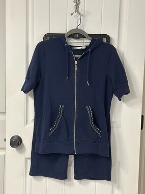 Belle by Kim Gravel Navy Short-Sleeve Zip Hoodie Track Set